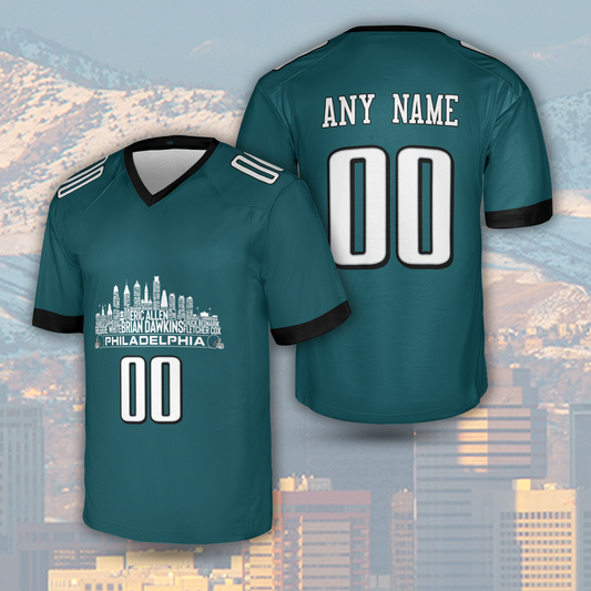 Philadelphia Custom Football Jersey Greatest Of All Time Team Legends Philadelphia City Skyline Shirt Personalized Embroidery Name Number