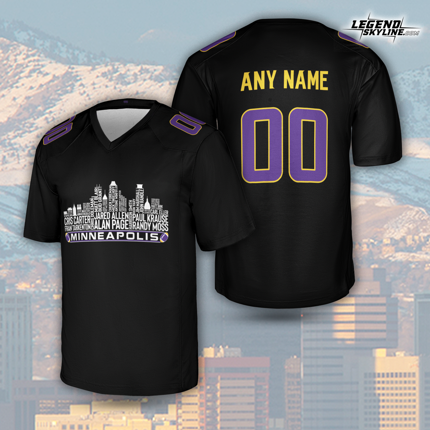 Minnesota Jersey Custom Football Greatest Of All Time Team Legends Minnesota City Skyline Jersey Shirt, Personalized Embroidery Name Number