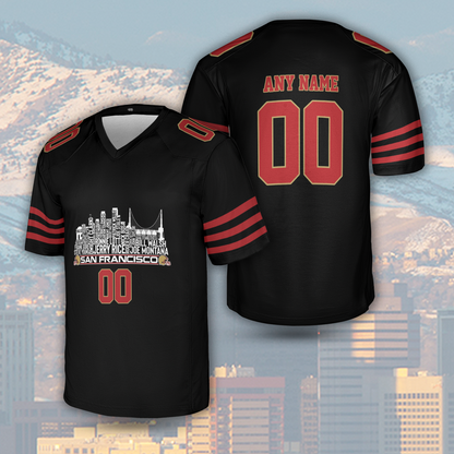 San Francisco Custom Football Jersey Greatest Of All Time Team Legends San Francisco City Skyline Shirt Personalized Embroidery Name Number