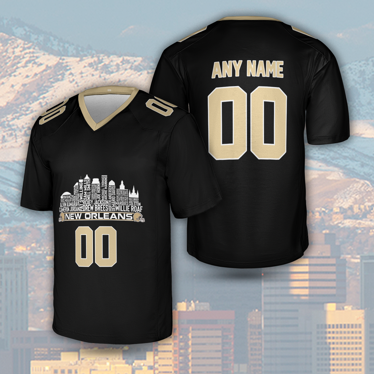New Orleans Jersey Custom Football Greatest Of All Time Team Legends New Orleans City Skyline Jersey Shirt Personalized Embroidery Name Number