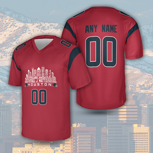 Houston Jersey Custom Football Greatest Of All Time Team Legends Houston City Skyline Jersey Shirt Personalized Embroidery Name Number