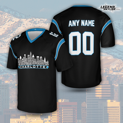 Carolina Jersey Custom Football Greatest Of All Time Team Legends Charlotte City Skyline Jersey Shirt, Personalized Embroidery Name Number