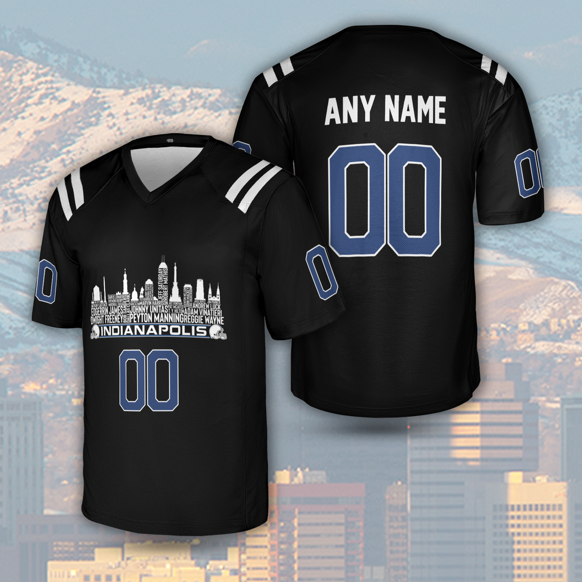 Indianapolis Jersey Custom Football Greatest Of All Time Team Legends Indianapolis City Skyline Jersey Shirt Personalized Embroidery Name Number