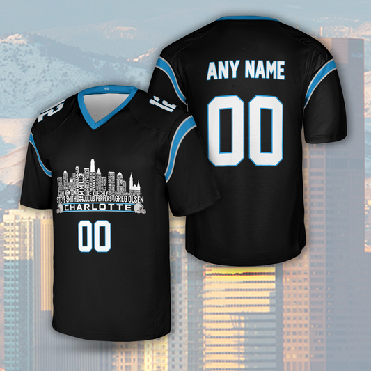 Carolina Jersey Custom Football Greatest Of All Time Team Legends Charlotte City Skyline Jersey Shirt Personalized Embroidery Name Number