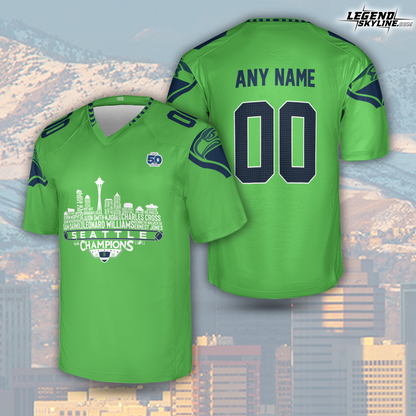 Seattle Custom Jersey Champions LX Football 2026 Bowl Dream Team Seattle Skyline Personalized Embroidery Name Number