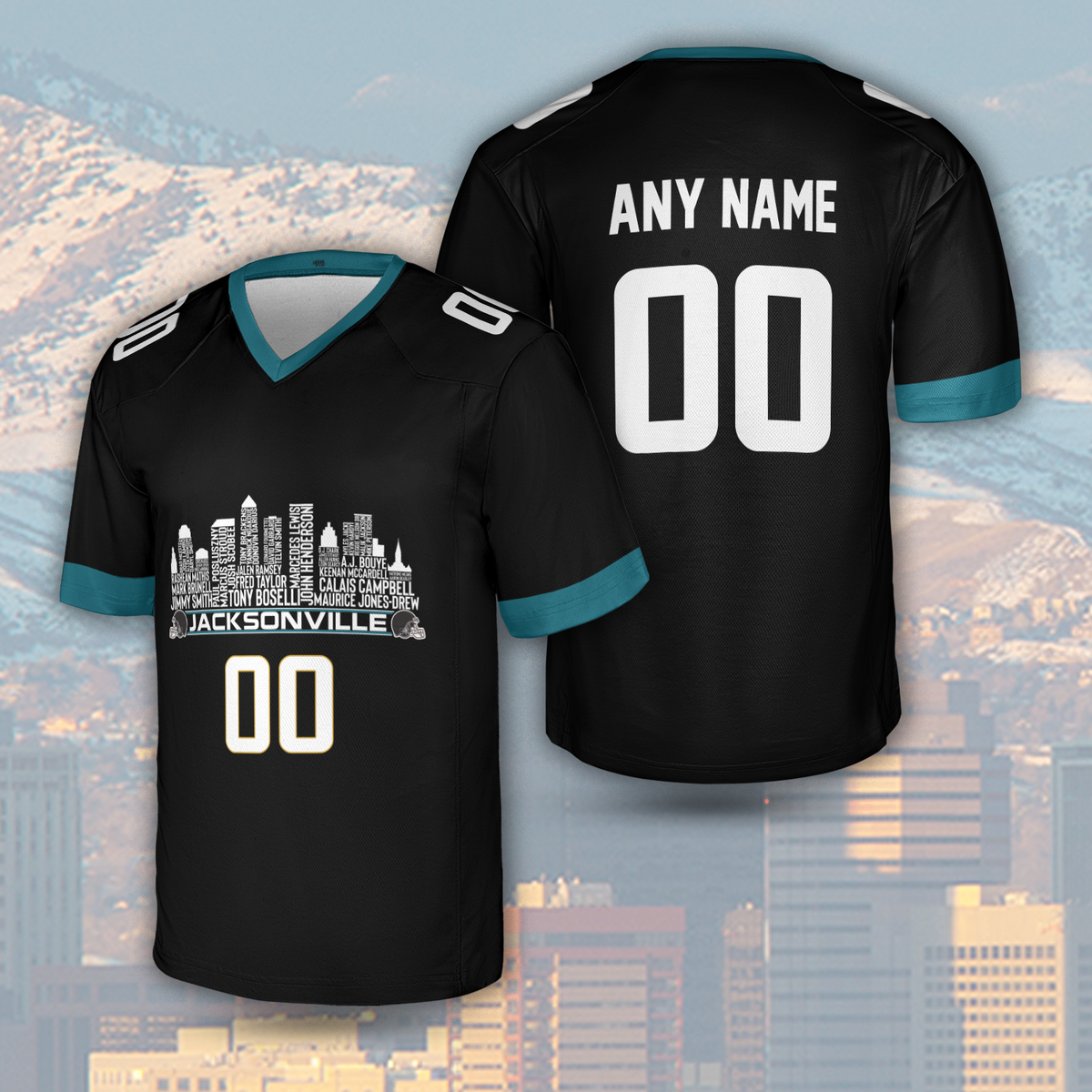 Jacksonville Jersey Custom Football Greatest Of All Time Team Legends Jacksonville City Skyline Jersey Shirt Personalized Embroidery Name Number