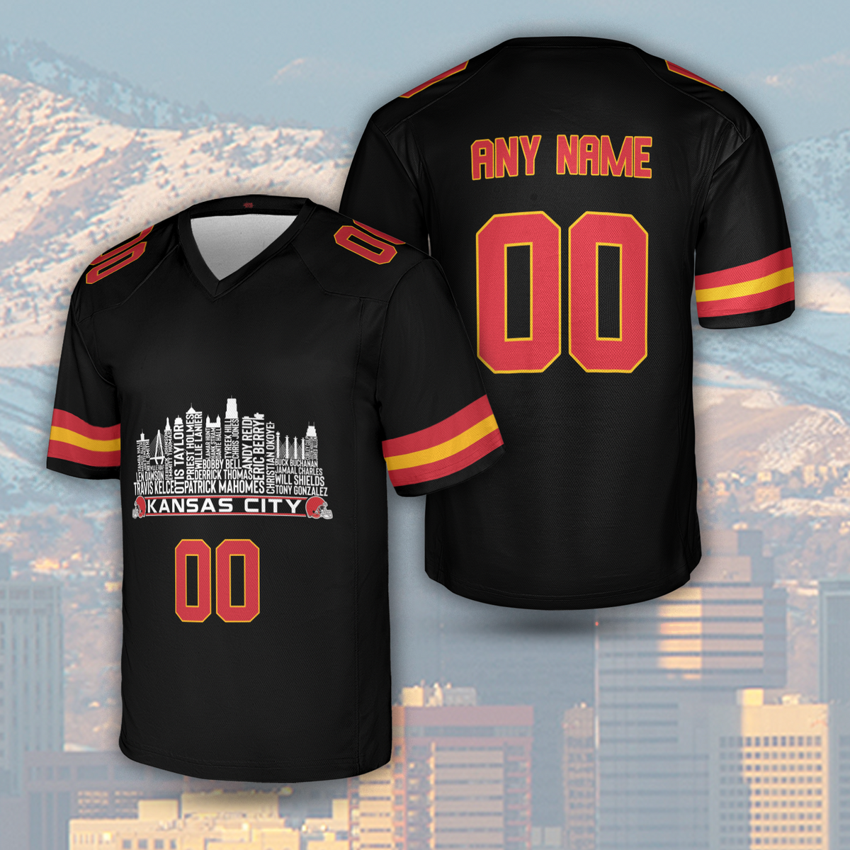 Kansas Jersey Custom Football Greatest Of All Time Team Legends Kansas City Skyline Jersey Shirt Personalized Embroidery Name Number