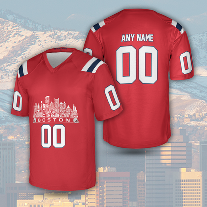New England Jersey Custom Football Greatest Of All Time Team Legends Boston City Skyline Jersey Shirt Personalized Embroidery Name Number