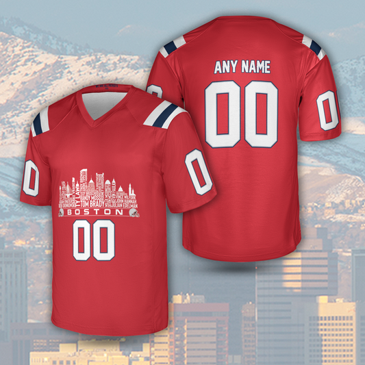 New England Jersey Custom Football Greatest Of All Time Team Legends Boston City Skyline Jersey Shirt Personalized Embroidery Name Number