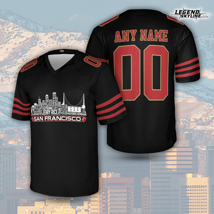 San Francisco Custom Football Jersey Greatest Of All Time Team Legends San Francisco City Skyline Shirt Personalized Embroidery Name Number