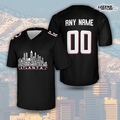 Atlanta Jersey Custom Football Greatest Of All Time Team Legends Atlanta City Skyline Jersey Shirt, Personalized Embroidery Name Number