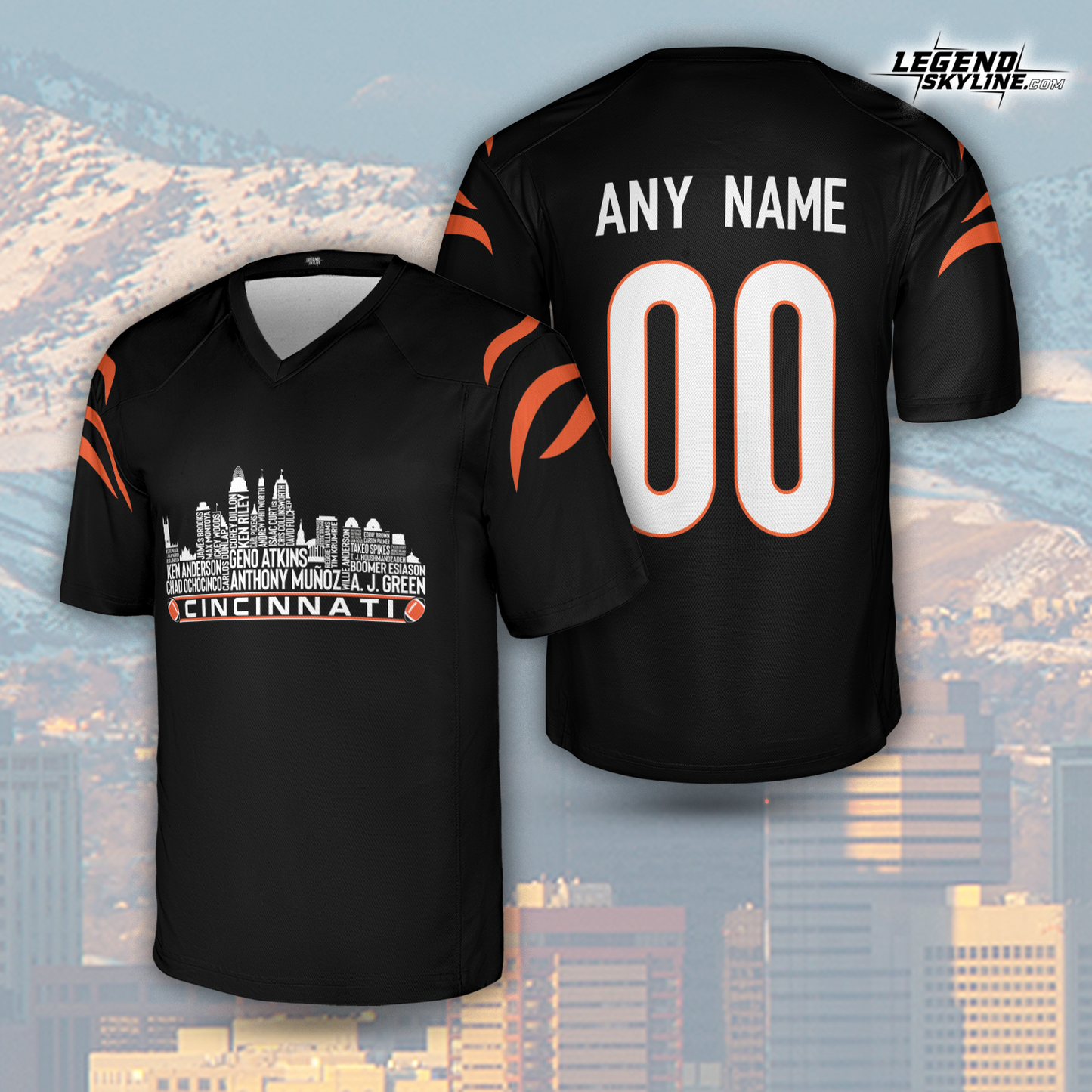 Cincinnati Jersey Custom Football Greatest Of All Time Team Legends Cincinnati  City Skyline Jersey Shirt, Personalized Embroidery Name Number