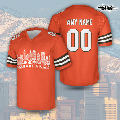 Cleveland Jersey Custom Football Greatest Of All Time Team Legends Cleveland City Skyline Jersey Shirt, Personalized Embroidery Name Number