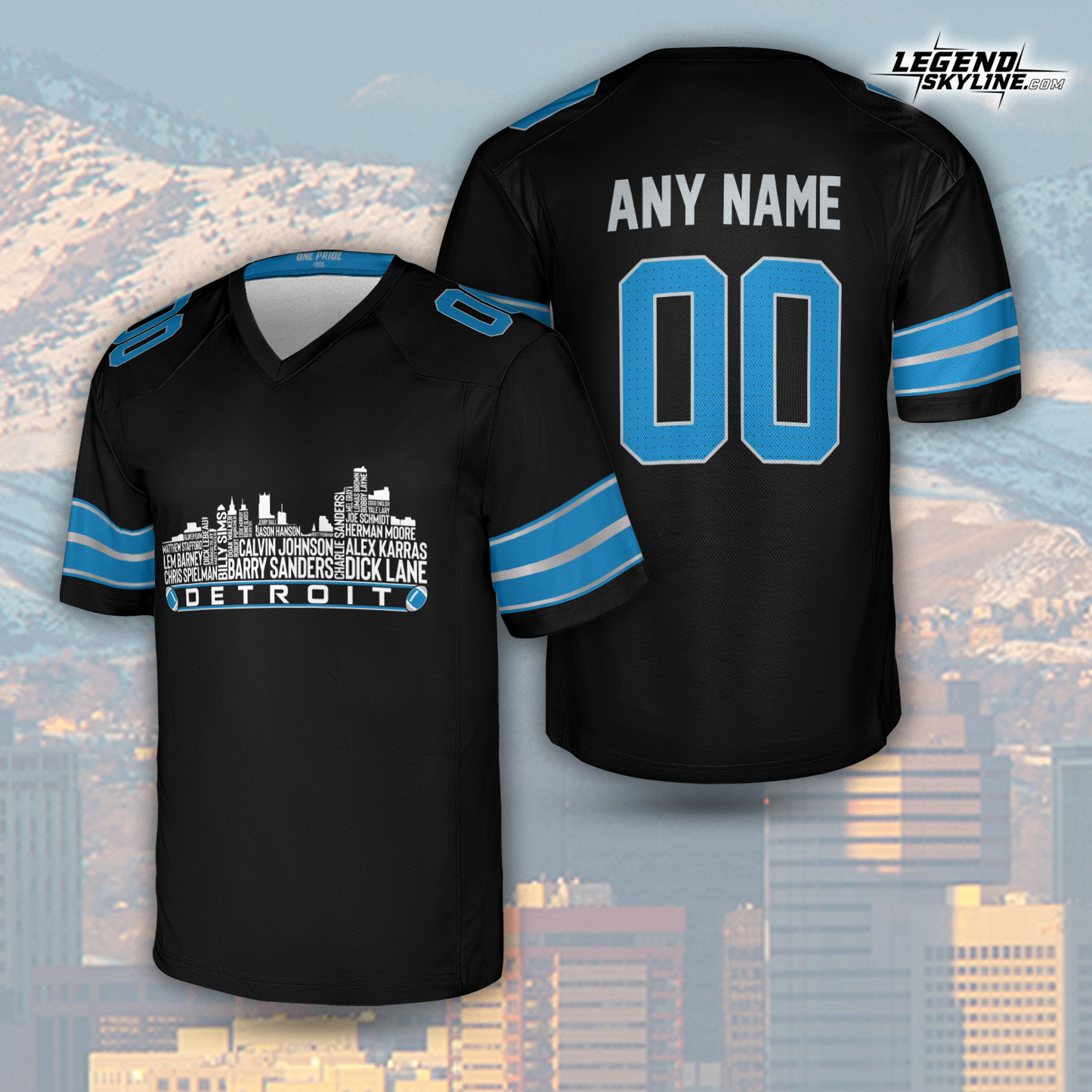 Detroit Jersey Custom Football Greatest Of All Time Team Legends Detroit City Skyline Jersey Shirt, Personalized Embroidery Name Number
