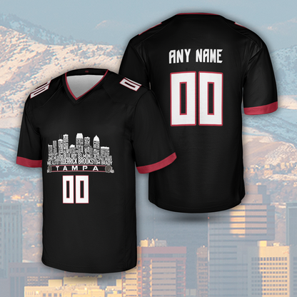 Tampa Bay Custom Football Greatest Of All Time Team Legends Tampa Bay City Skyline Jersey Shirt Personalized Embroidery Name Number