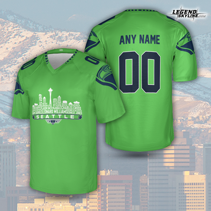 Seattle Football Jersey Custom Legacy Roster 2025 Seattle City Skyline Personalized Embroidery Name Number Shirts