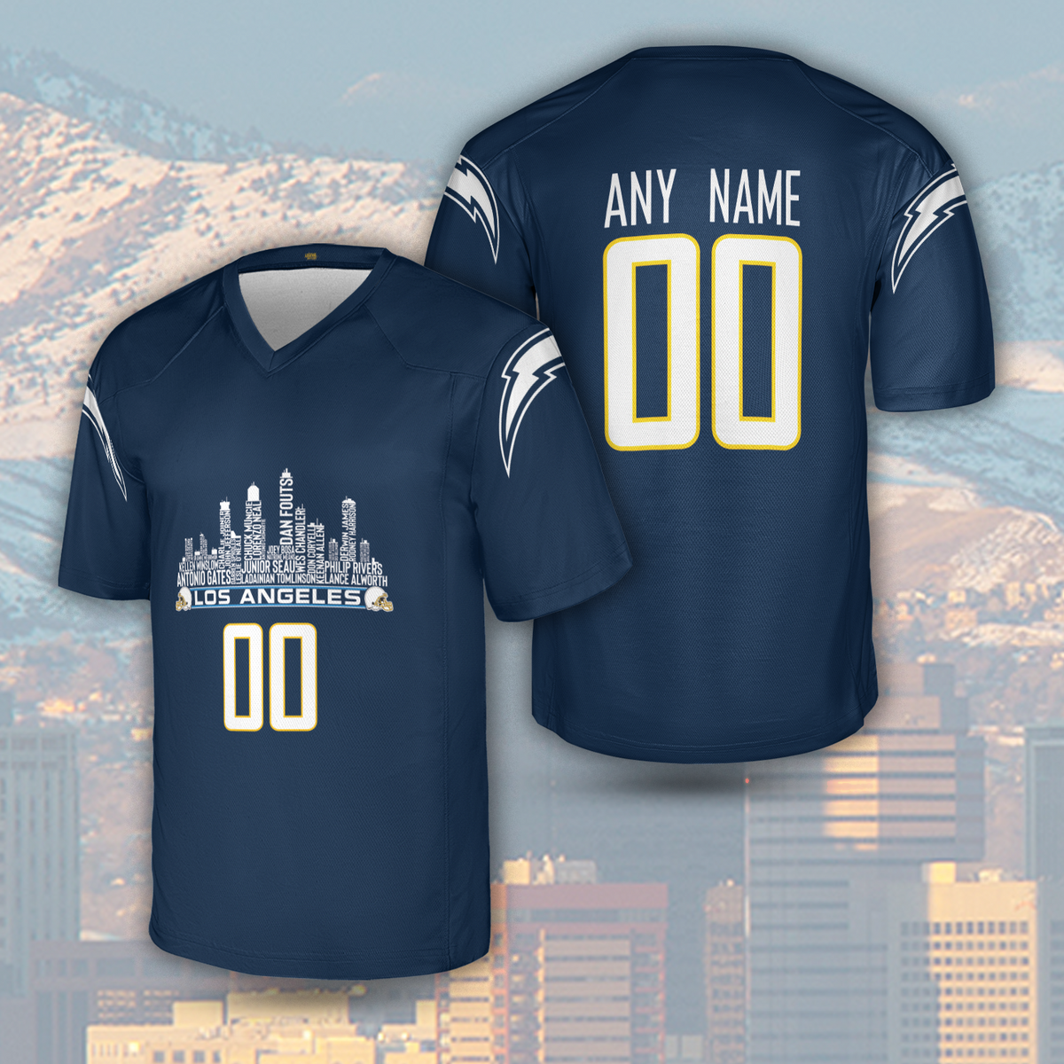 Los Angeles R Jersey Custom Football Greatest Of All Time Team Legends Los Angeles City Skyline Jersey Shirt Personalized Embroidery Name Number