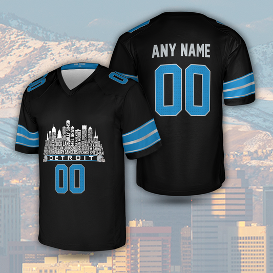 Detroit Jersey Custom Football Greatest Of All Time Team Legends Detroit City Skyline Jersey Shirt, Personalized Embroidery Name Number