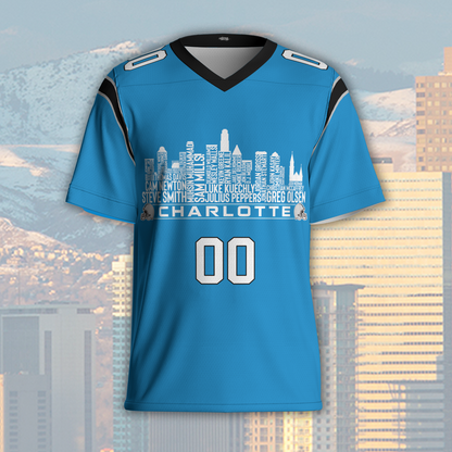 Carolina Jersey Custom Football Greatest Of All Time Team Legends Charlotte City Skyline Jersey Shirt Personalized Embroidery Name Number