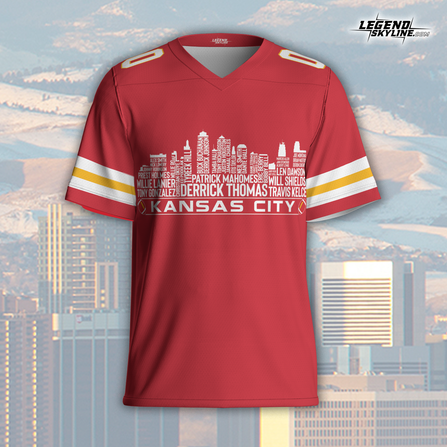 Kansas Jersey Custom Football Greatest Of All Time Team Legends Kansas City Skyline Jersey Shirt, Personalized Embroidery Name Number