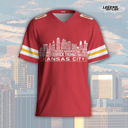 Kansas Jersey Custom Football Greatest Of All Time Team Legends Kansas City Skyline Jersey Shirt, Personalized Embroidery Name Number