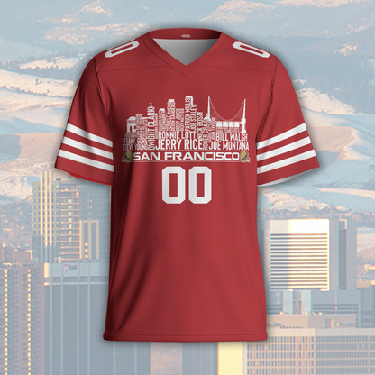 San Francisco Custom Football Jersey Greatest Of All Time Team Legends San Francisco City Skyline Shirt Personalized Embroidery Name Number