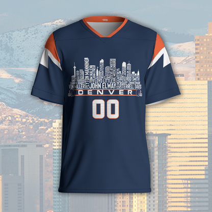 Denver Custom Football Jersey Greatest Of All Time Team Legends Denver City Skyline Shirt Personalized Embroidery Name Number