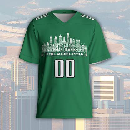 Philadelphia Custom Football Jersey Greatest Of All Time Team Legends Philadelphia City Skyline Shirt Personalized Embroidery Name Number
