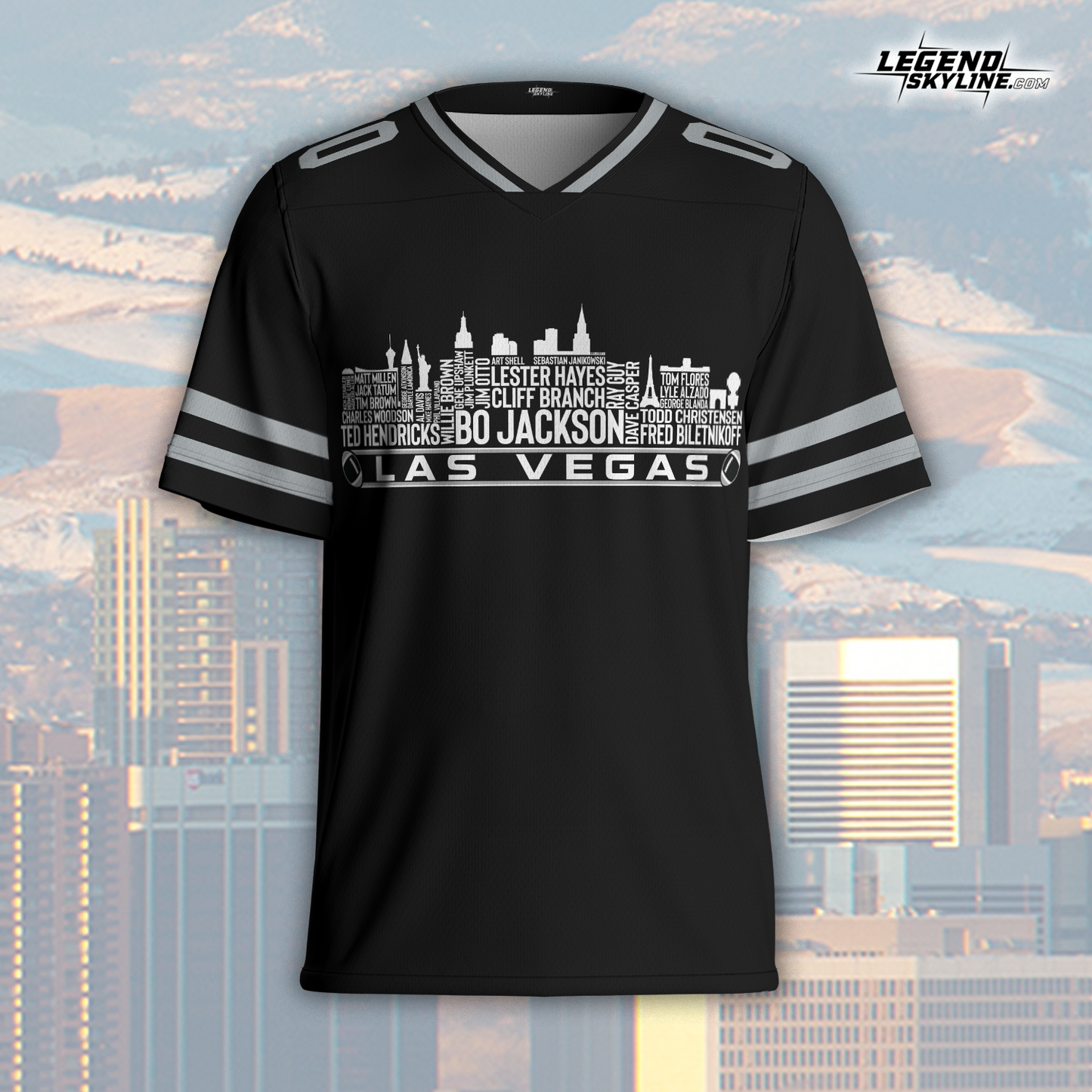 Las Vegas Jersey Custom Football Greatest Of All Time Team Legends Las Vegas City Skyline Jersey Shirt, Personalized Embroidery Name Number
