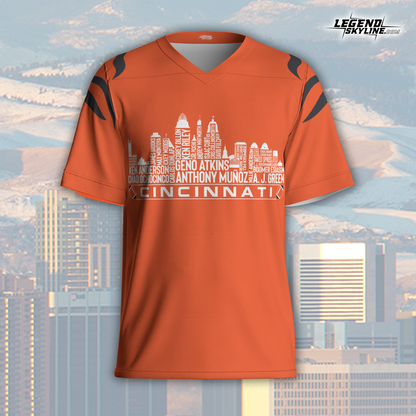 Cincinnati Jersey Custom Football Greatest Of All Time Team Legends Cincinnati  City Skyline Jersey Shirt, Personalized Embroidery Name Number