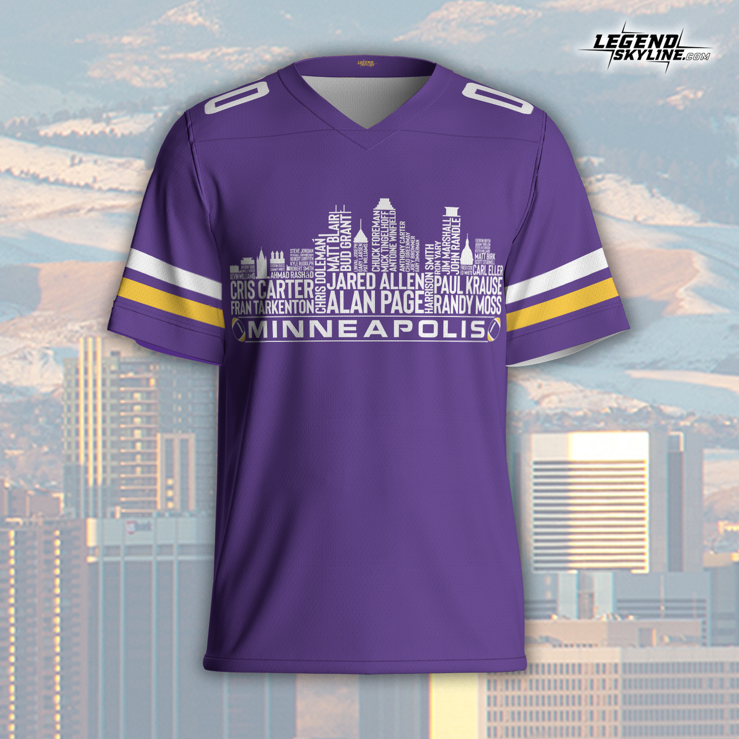 Minnesota Jersey Custom Football Greatest Of All Time Team Legends Minnesota City Skyline Jersey Shirt, Personalized Embroidery Name Number