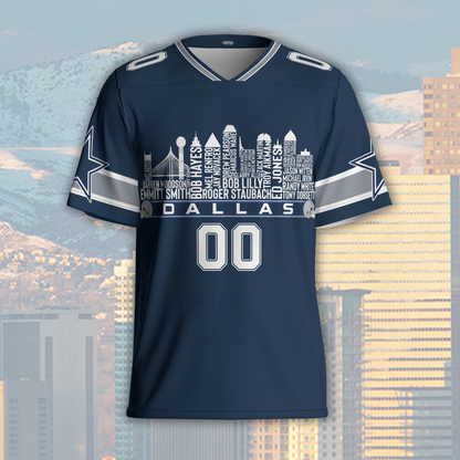 Dallas Custom Football Jersey Greatest Of All Time Team Legends Dallas City Skyline Shirt Personalized Embroidery Name Number