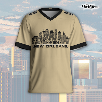 New Orleans Jersey Custom Football Greatest Of All Time Team Legends New Orleans City Skyline Jersey Shirt, Personalized Embroidery Name Number