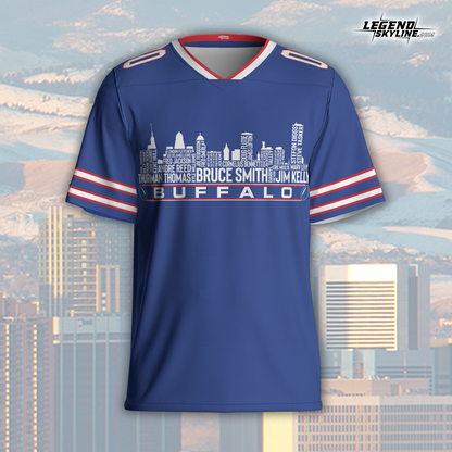 Buffalo Jersey Custom Football Greatest Of All Time Team Legends Buffalo City Skyline Jersey Shirt, Personalized Embroidery Name Number