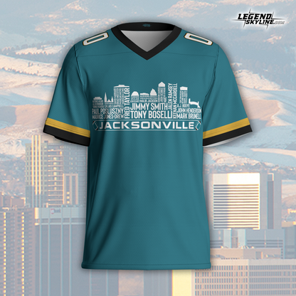 Jacksonville Jersey Custom Football Greatest Of All Time Team Legends Jacksonville City Skyline Jersey Shirt, Personalized Embroidery Name Number