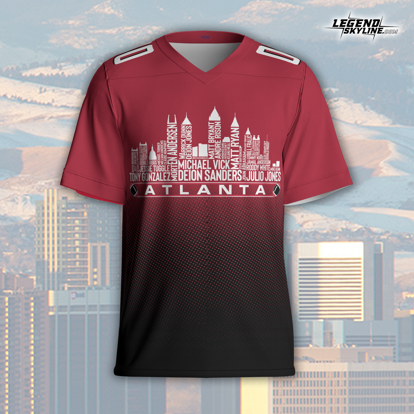 Atlanta Jersey Custom Football Greatest Of All Time Team Legends Atlanta City Skyline Jersey Shirt, Personalized Embroidery Name Number