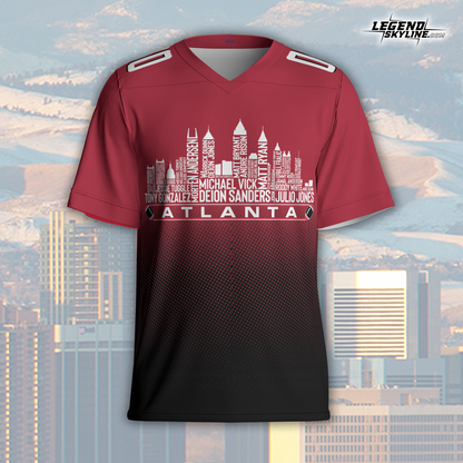 Atlanta Jersey Custom Football Greatest Of All Time Team Legends Atlanta City Skyline Jersey Shirt, Personalized Embroidery Name Number