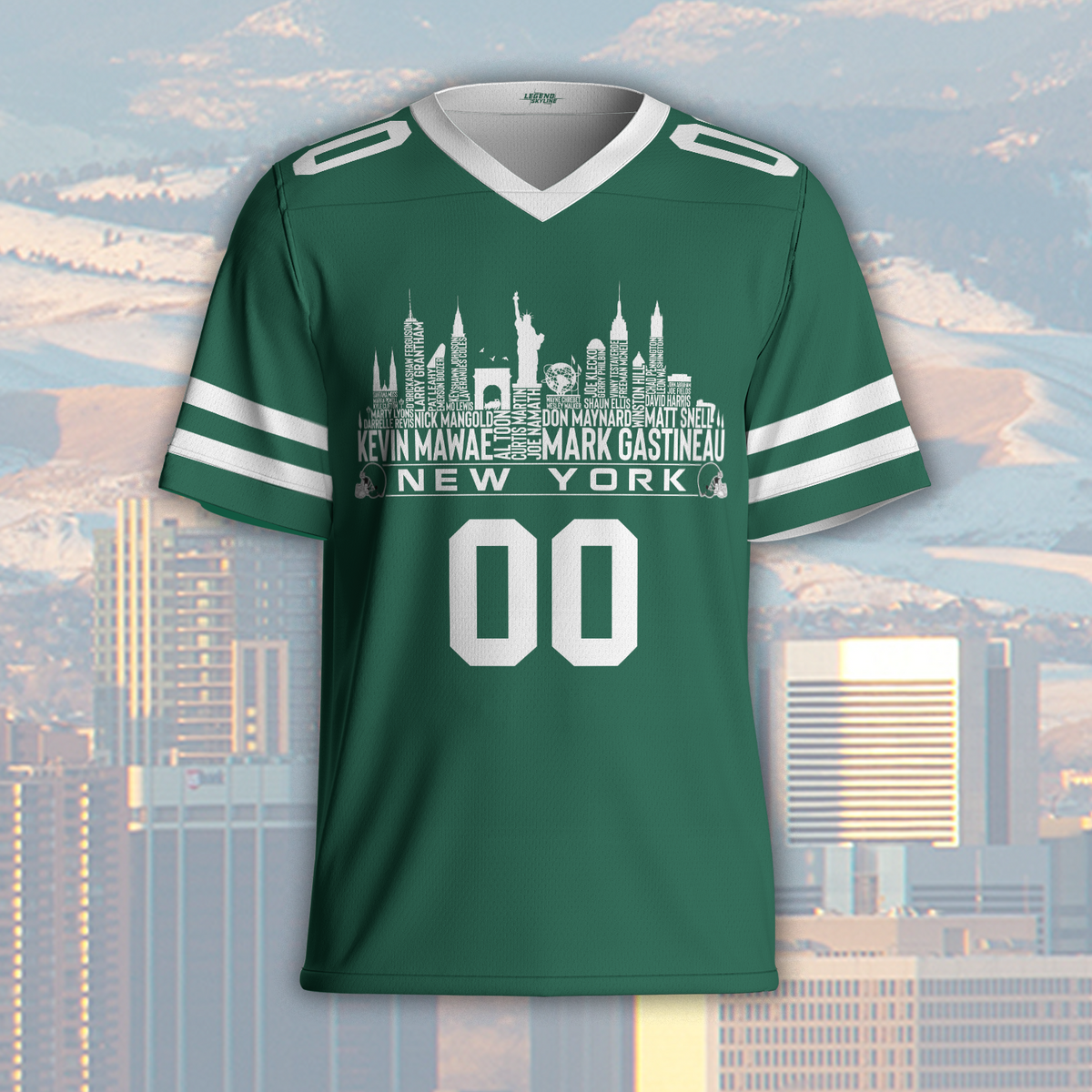 New York Jersey Custom Football Greatest Of All Time Team Legends New York City Skyline Jersey Shirt Personalized Embroidery Name Number