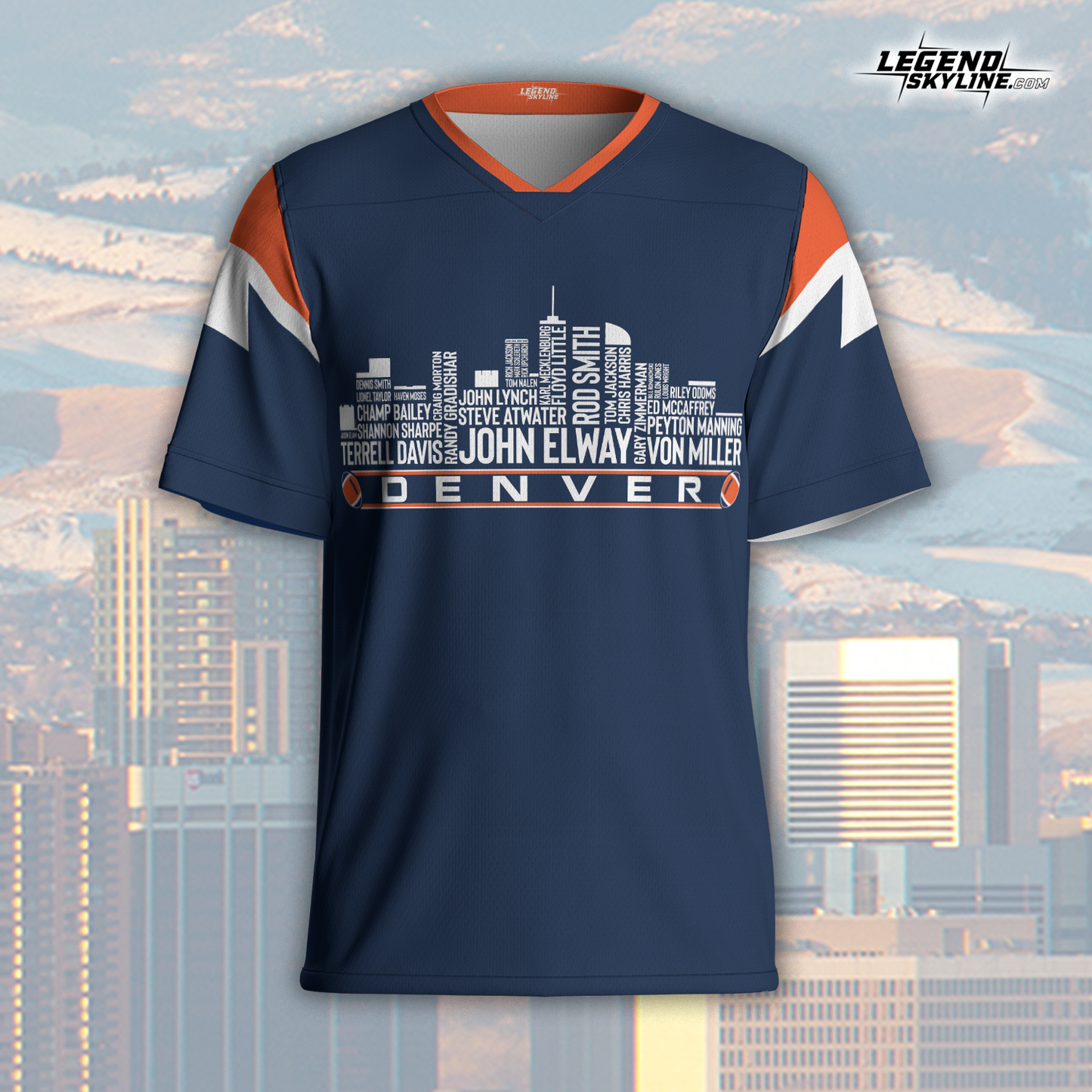 Denver Custom Football Jersey Greatest Of All Time Team Legends Denver City Skyline Shirt Personalized Embroidery Name Number
