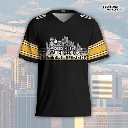 Pittsburgh Custom Football Jersey Greatest Of All Time Team Legends Pittsburgh City Skyline Shirt Personalized Embroidery Name Number
