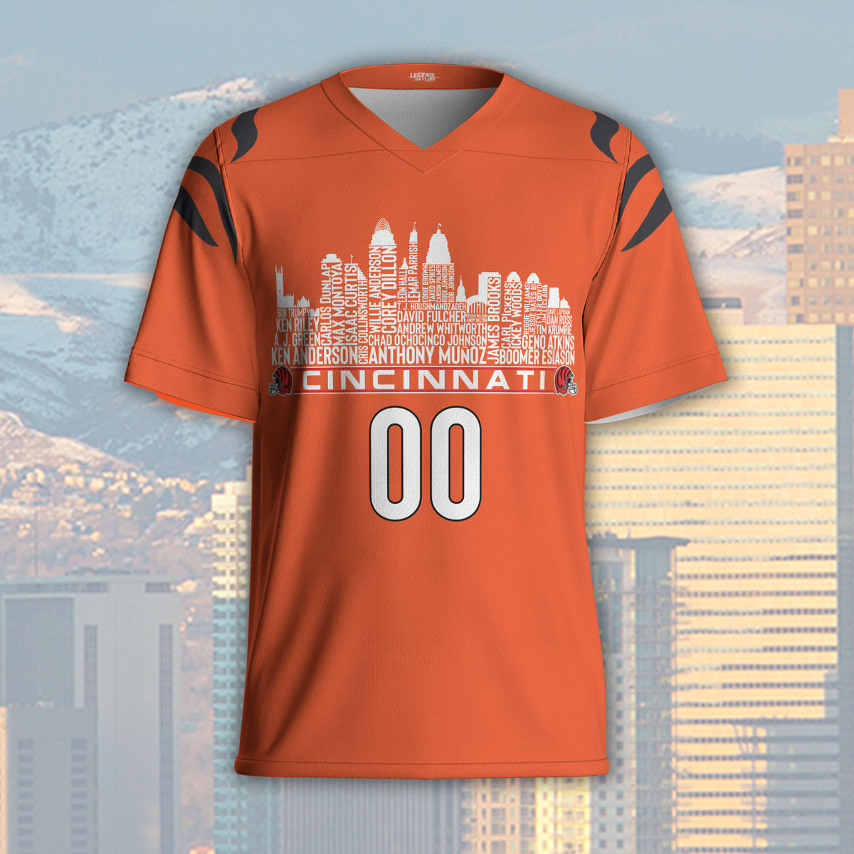 Cincinnati Jersey Custom Football Greatest Of All Time Team Legends Cincinnati City Skyline Jersey Shirt Personalized Embroidery Name Number