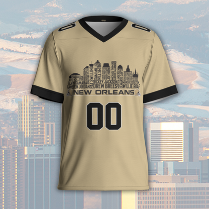 New Orleans Jersey Custom Football Greatest Of All Time Team Legends New Orleans City Skyline Jersey Shirt Personalized Embroidery Name Number