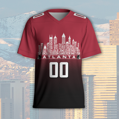 Atlanta Jersey Custom Football Greatest Of All Time Team Legends Atlanta City Skyline Jersey Shirt Personalized Embroidery Name Number