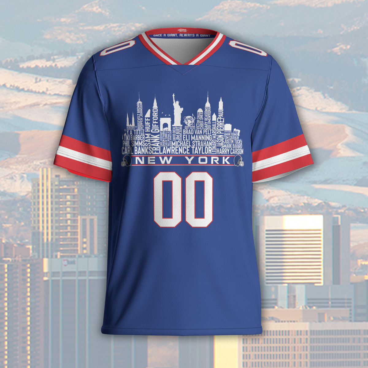 New York Jersey Custom Football Greatest Of All Time Team Legends New York City Skyline Jersey Shirt Personalized Embroidery Name Number