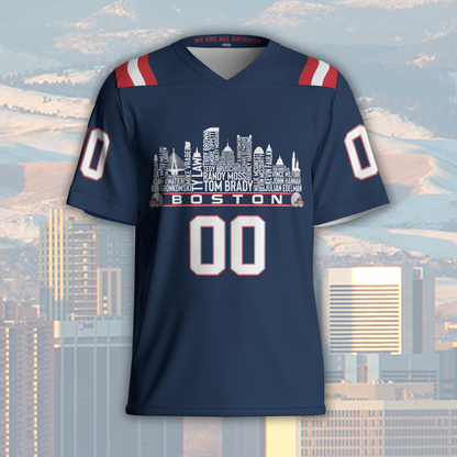New England Jersey Custom Football Greatest Of All Time Team Legends Boston City Skyline Jersey Shirt Personalized Embroidery Name Number