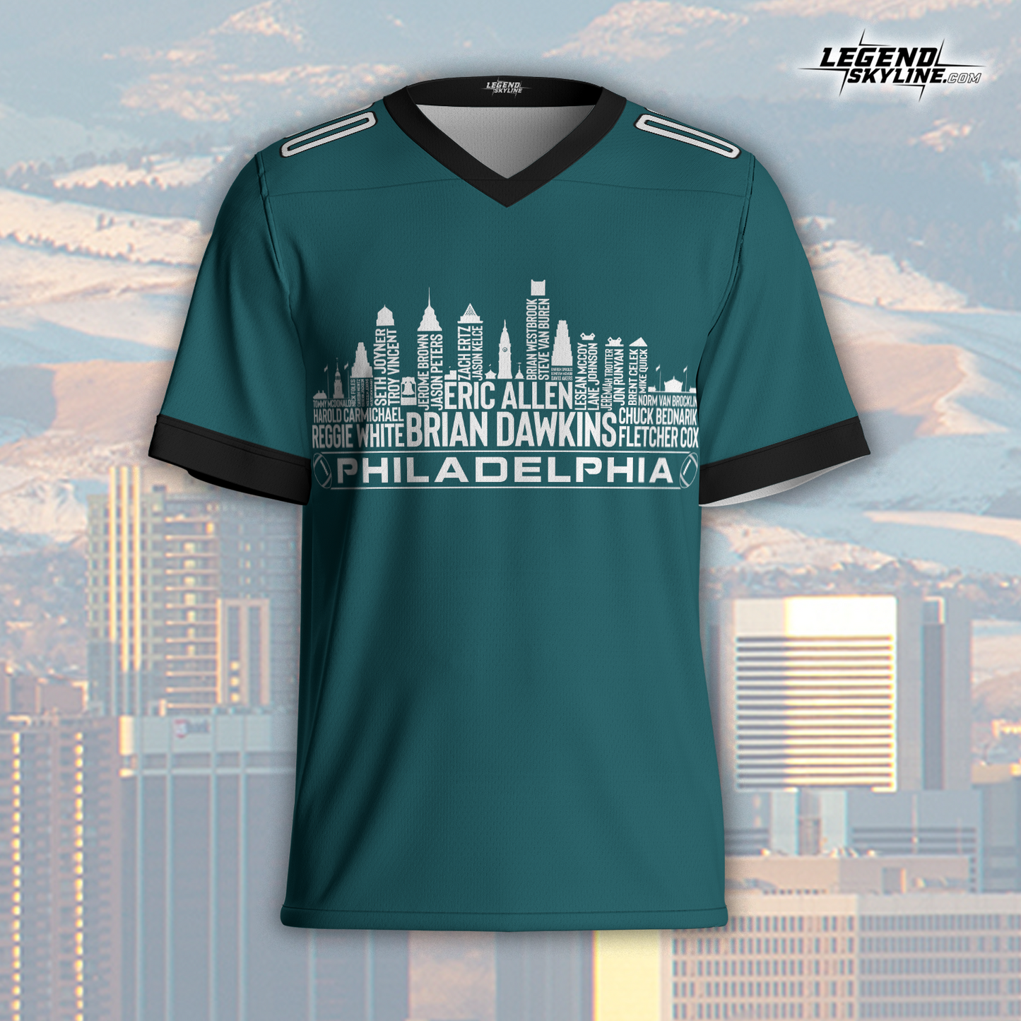 Philadelphia Custom Football Jersey Greatest Of All Time Team Legends, Philadelphia City Skyline Shirt, Personalized Embroidery Name Number