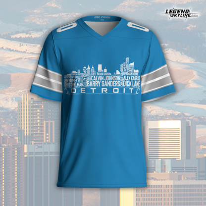 Detroit Jersey Custom Football Greatest Of All Time Team Legends Detroit City Skyline Jersey Shirt, Personalized Embroidery Name Number