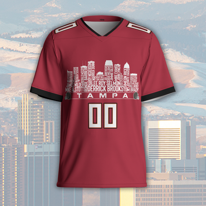 Tampa Bay Custom Football Greatest Of All Time Team Legends Tampa Bay City Skyline Jersey Shirt Personalized Embroidery Name Number