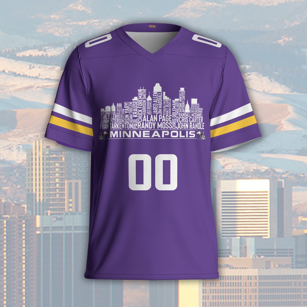 Minnesota Jersey Custom Football Greatest Of All Time Team Legends Minnesota City Skyline Jersey Shirt Personalized Embroidery Name Number