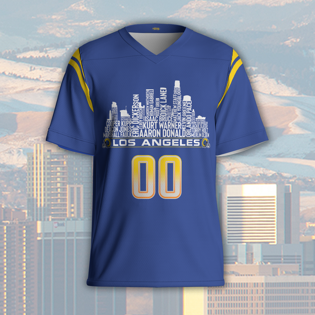 Los Angeles R Jersey Custom Football Greatest Of All Time Team Legends Los Angeles City Skyline Jersey Shirt Personalized Embroidery Name Number